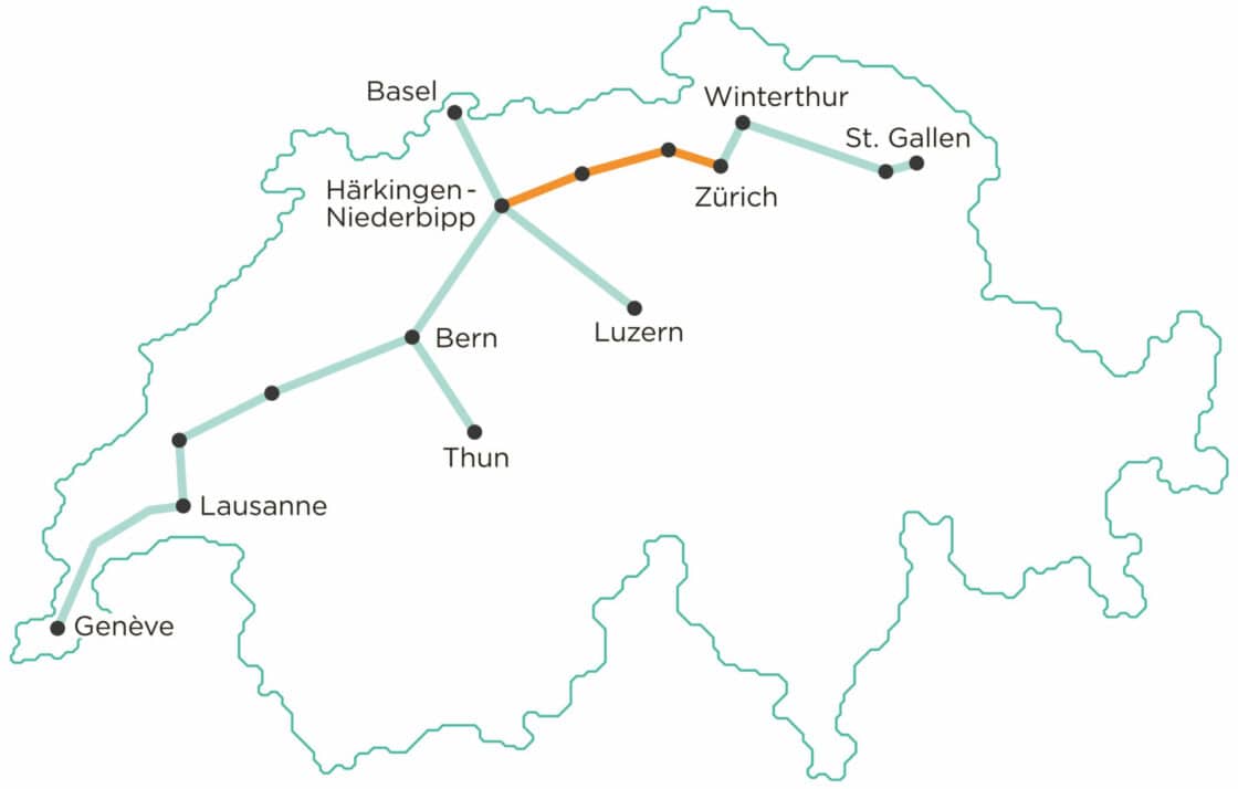Zu sehen ist eine Schweizer Landkarte mit dem CST-Netz